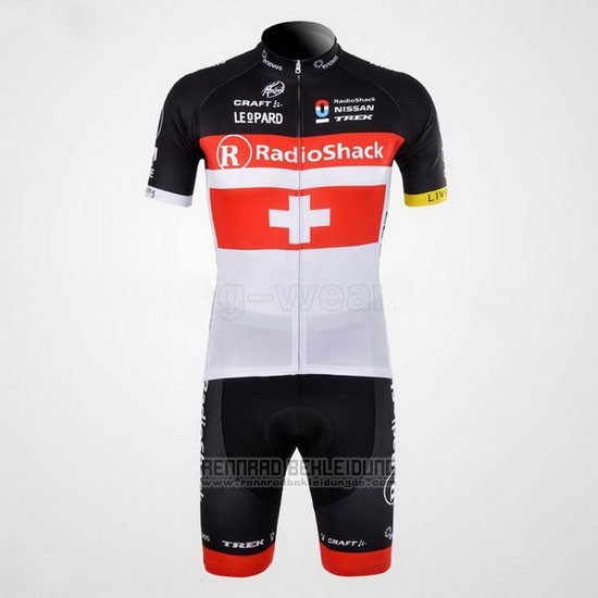 2012 Fahrradbekleidung Radioshack Champion Schweiz Trikot Kurzarm und Tragerhose - zum Schließen ins Bild klicken